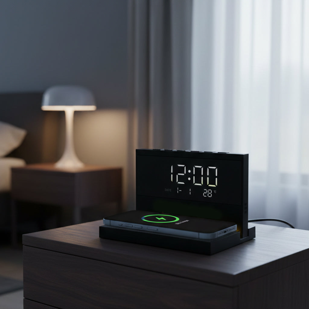 Wireless Charger with Digital Clock and LED Night Light