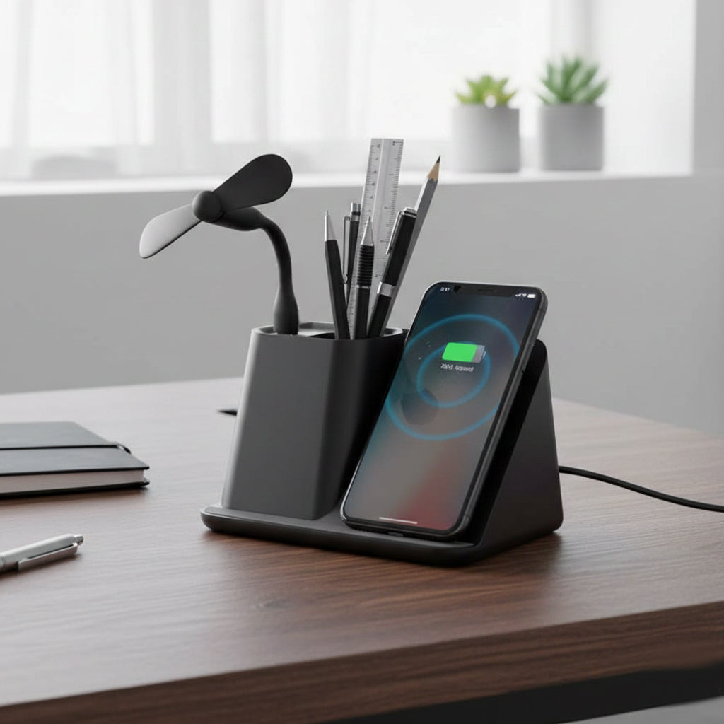 Multifunctional Desktop Pen Holder with Wireless Charging