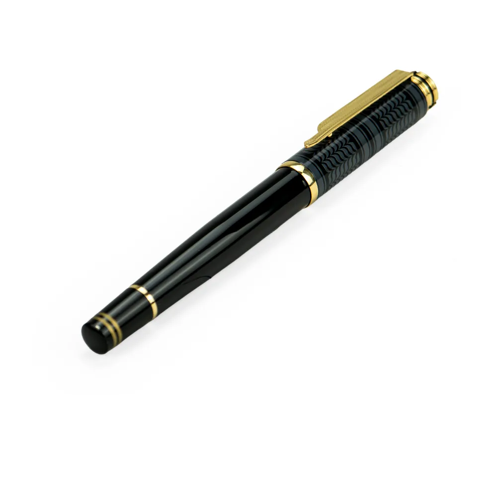 Arabic Traditional Bisht Design Metal Pens, Glossy Black with Gold Outline