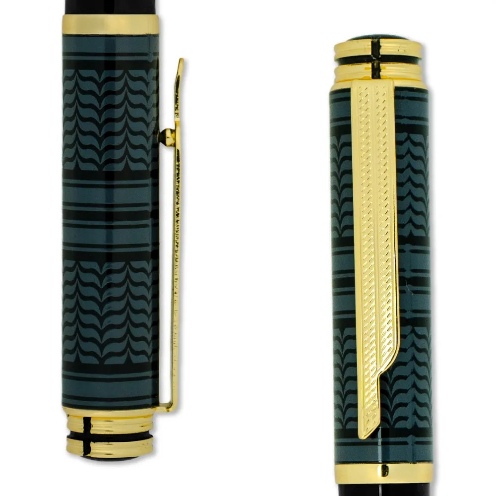 Arabic Traditional Bisht Design Metal Pens  Glossy Black with Gold Outline