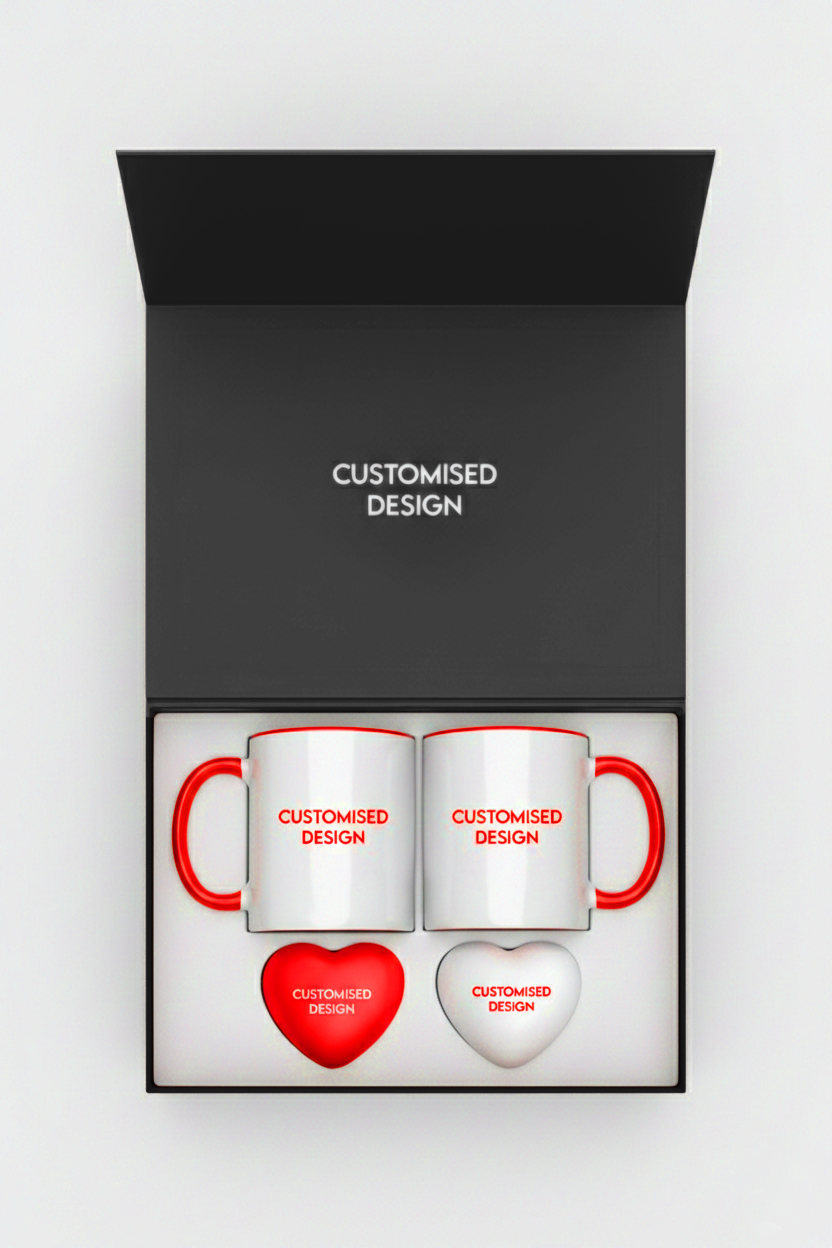 2 White Mugs and Heart-Shaped Stress Ball Set