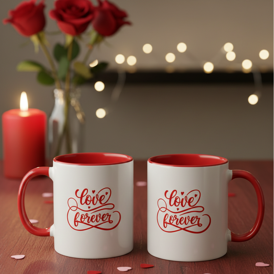 2 White Mugs and Heart-Shaped Stress Ball Set