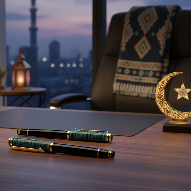 Arabic Traditional Bisht Design Metal Pens  Glossy Black with Gold Outline