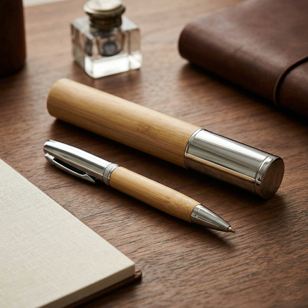 Metal and Bamboo Pens with Tube Box