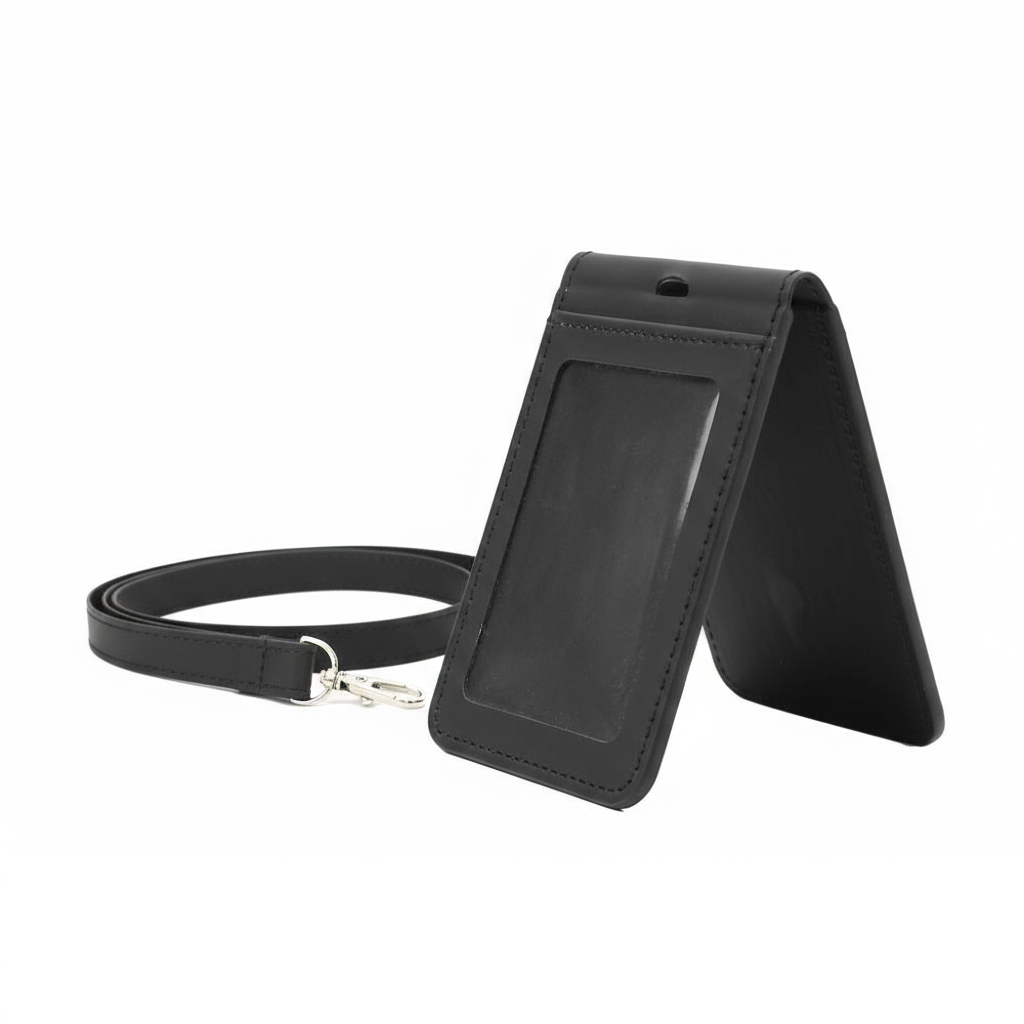 PU Leather Foldable ID Card Holder with Lace & Hook