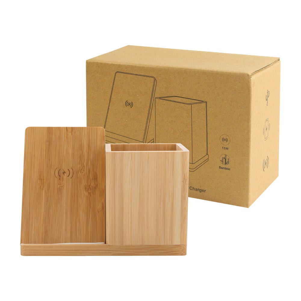 Bamboo Pen Holder with Wireless Charger