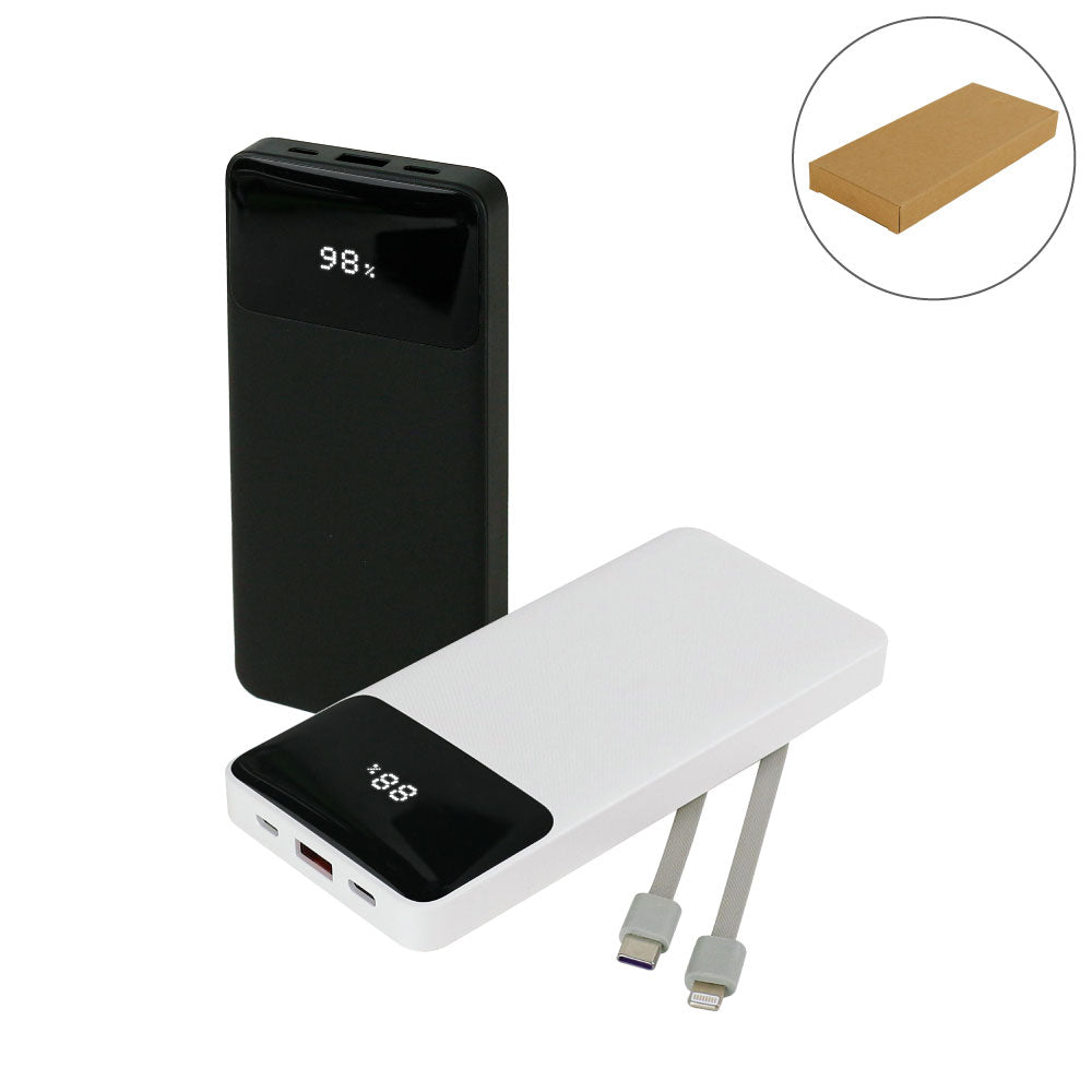 10,000 mAh Powerbank with LED Screen and Built-in Cables