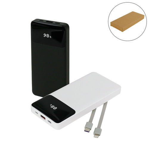 10,000 mAh Powerbank with LED Screen and Built-in Cables