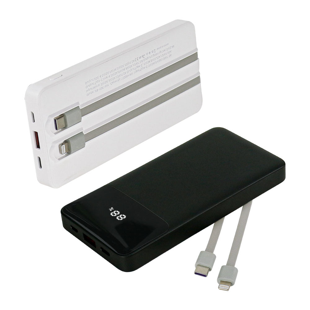 10,000 mAh Powerbank with LED Screen and Built-in Cables