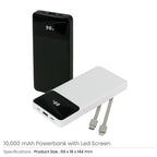 10,000 mAh Powerbank with LED Screen and Built-in Cables
