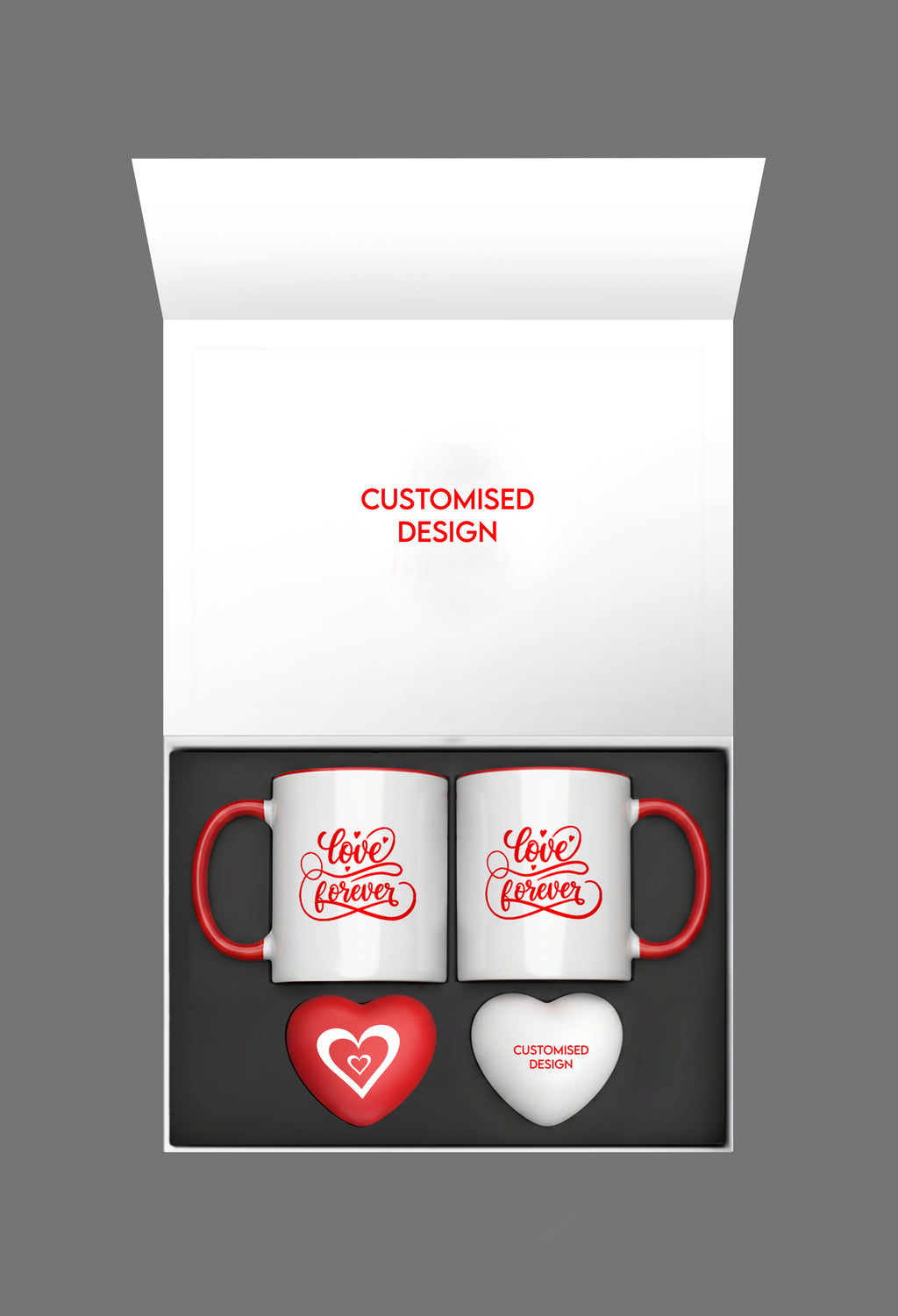 2 White Mugs and Heart-Shaped Stress Ball Set