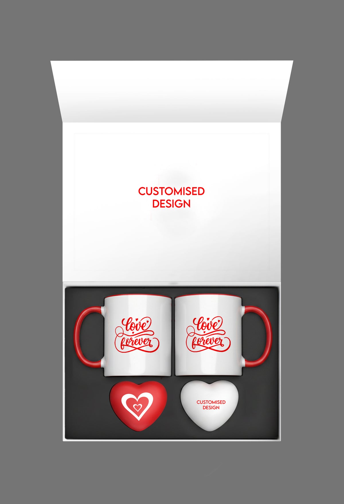 2 White Mugs and Heart-Shaped Stress Ball Set
