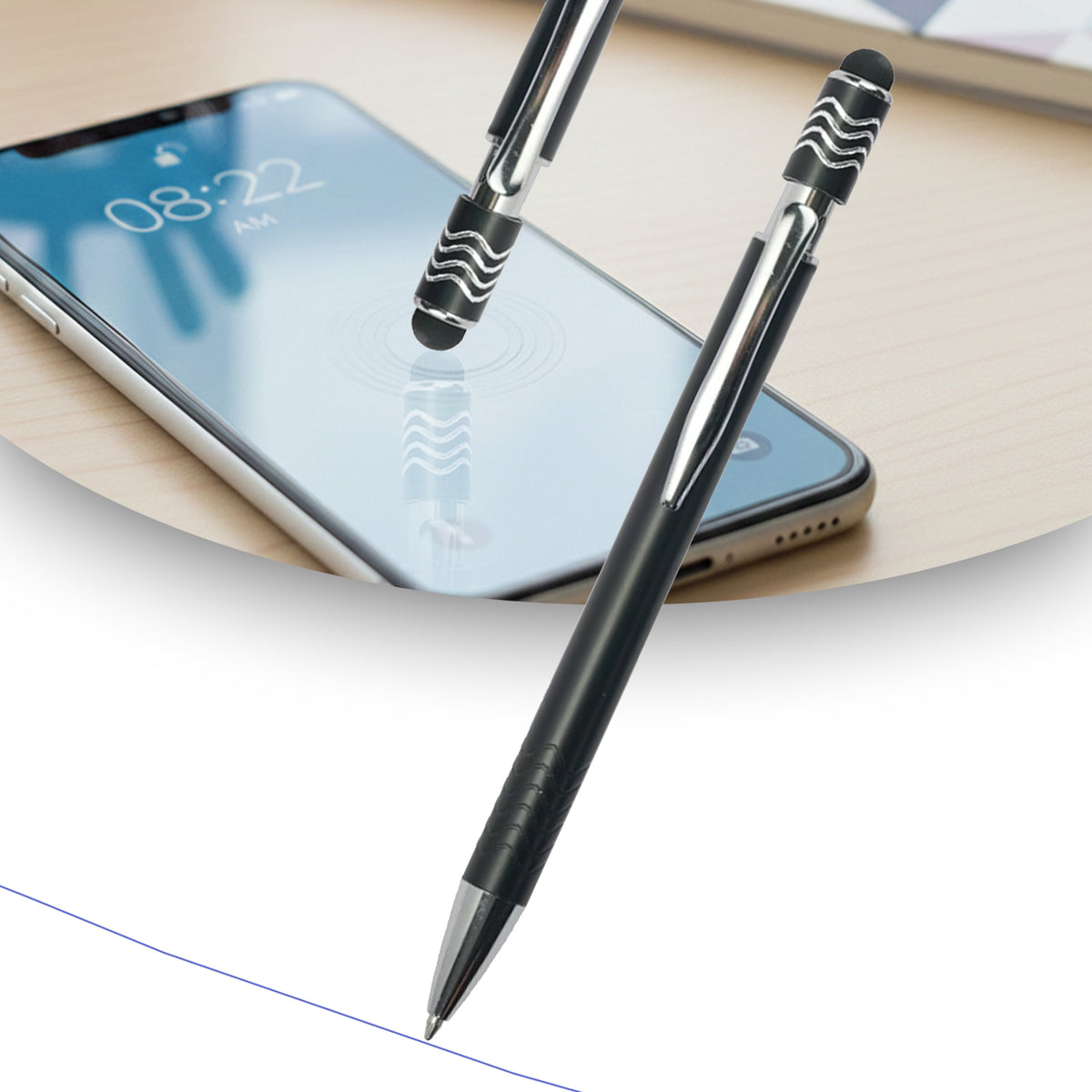 Stylus Metal Pens with Wave Design Top Spinner
