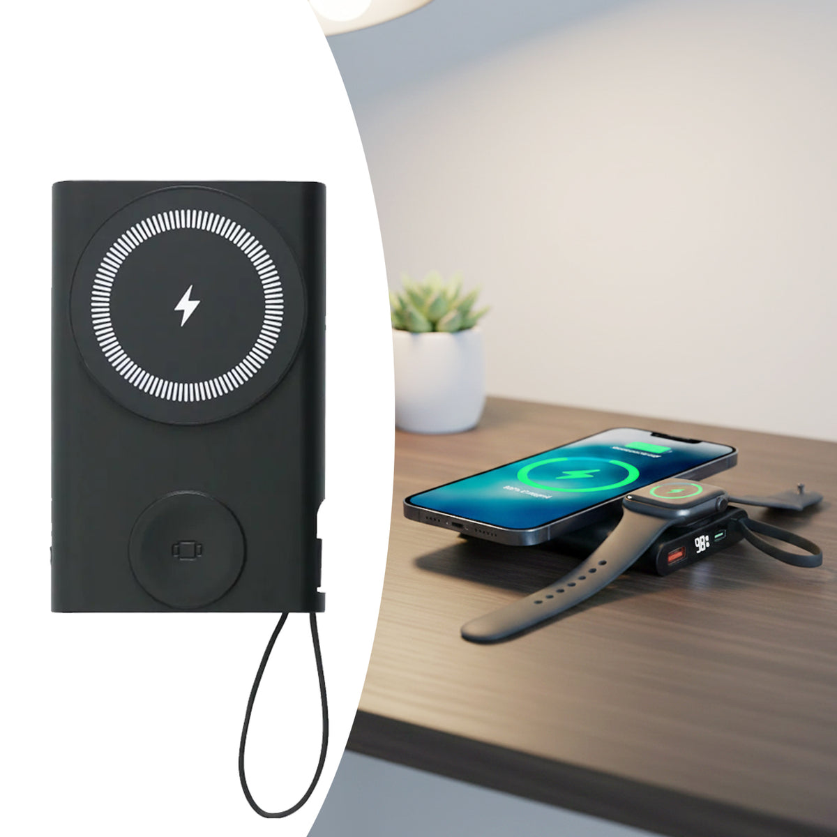 10,000 mAh Magnetic Wireless  Powerbank with iWatch charge
